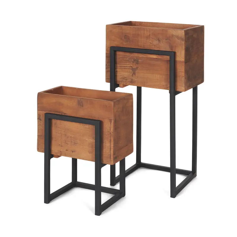 Jadine Twin Medium Brown Wooden Frames With Black Metal Rectangle Design 1