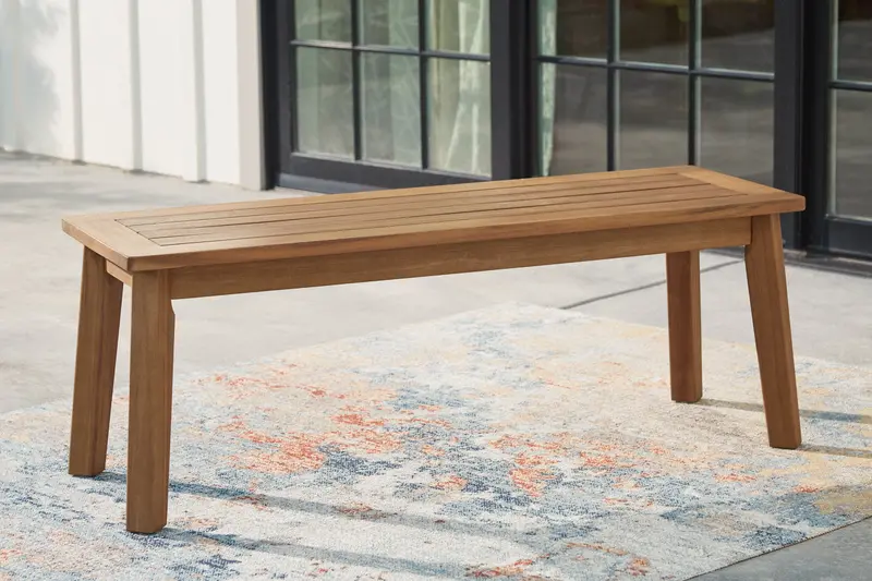 Janiyah Light Brown Outdoor Dining Bench – Weather-Resistant Woven Design 1