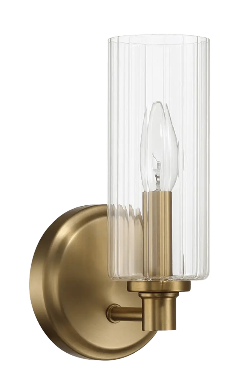 Jardin Single-Arm Wall Sconce: Clear Ribbed Glass Shade On Satin Brass Frame 1