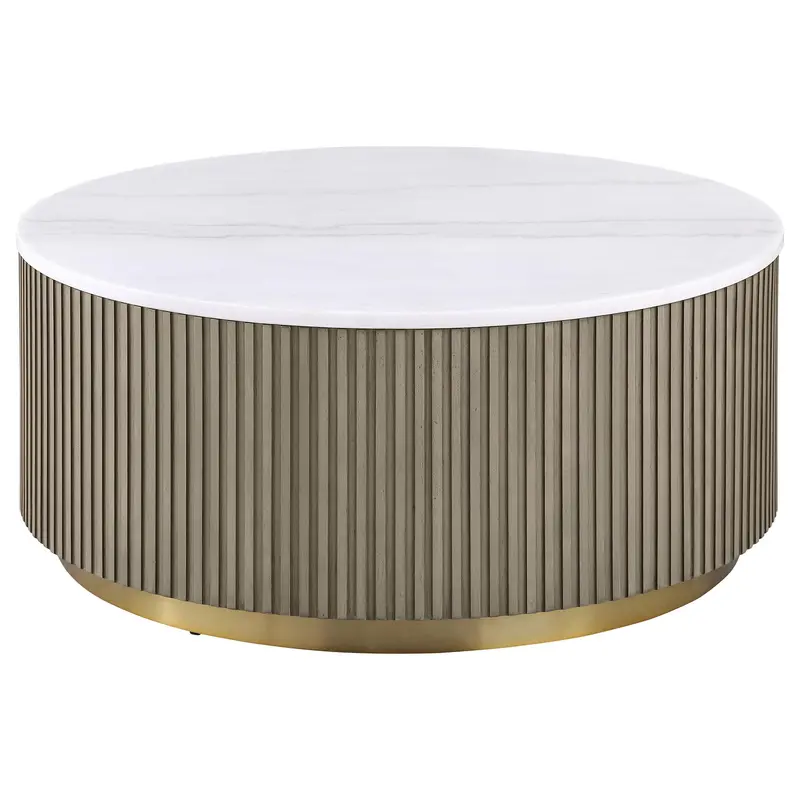 Jason Greige & White Marble Round Coffee Table 1