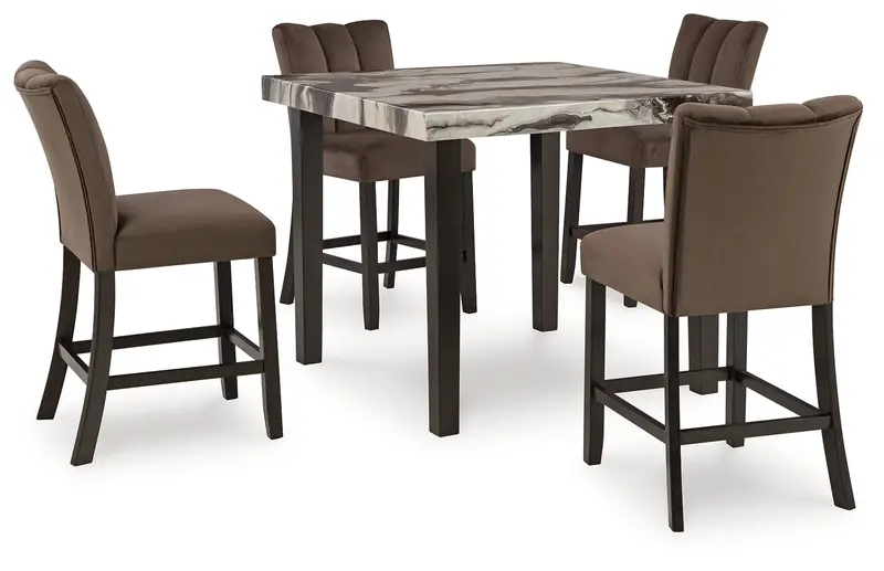 Jeshina Counter-Height Dining Table With Four Beige And Dark Brown Barstools 1
