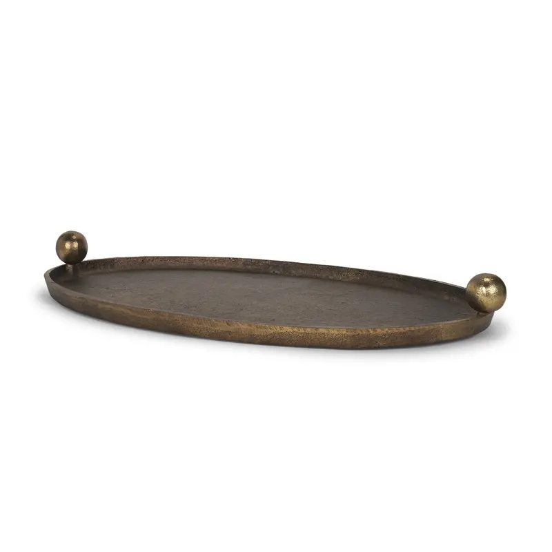 Jianna Oval Metal Tray – Textured Antiqued Gold Finish With Dual Handles 1
