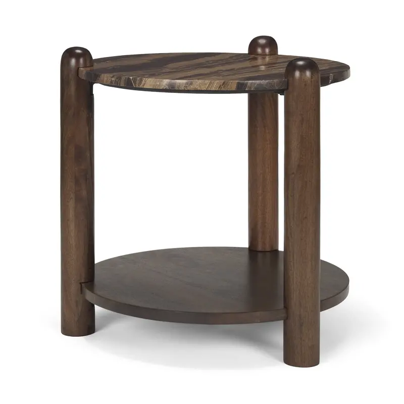 Jovia Mango Wood Round Side Table With Cappuccino Marble Top 1