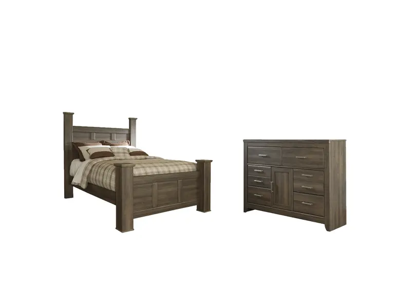 Juararo Queen Poster Bed And Dresser Combo In Rich Dark Brown Finish 1