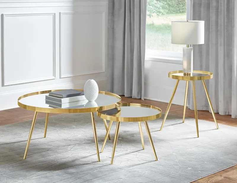Kaelyn Gold 3-Piece Round Coffee + End Table Set 1