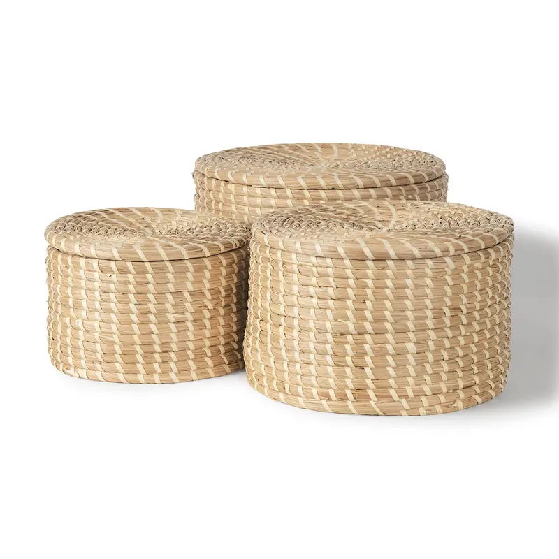 Kailini Nesting Seagrass & Palm Leaf Boxes – Set Of 3 With Lids 1