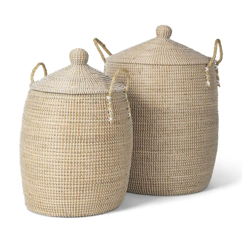 Kairi Seagrass Floor Baskets – Set Of 2 With Lids And Handles 1