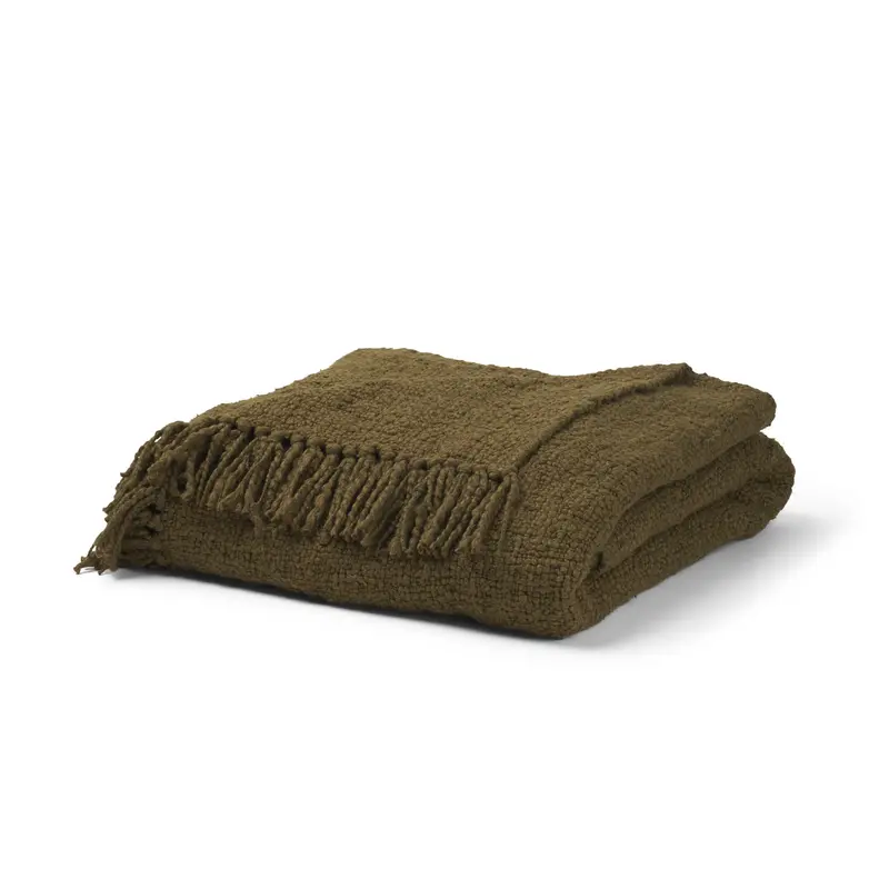 Kambal Dark Olive Green Woven Cotton Throw Blanket 1