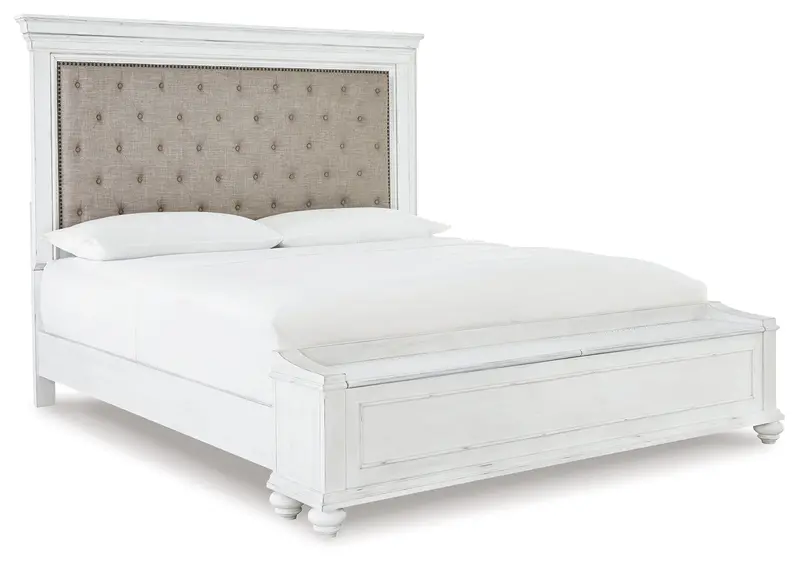 Kanwyn Whitewash King Upholstered Storage Bed 1