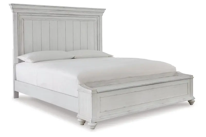 Kanwyn Whitewash Queen Panel Bed With Lift-Up Storage Bench 1