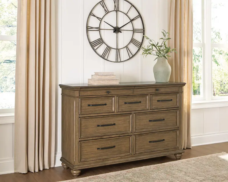 Karallin Medium Brown 7-Drawer Dresser With Rustic Finish 1