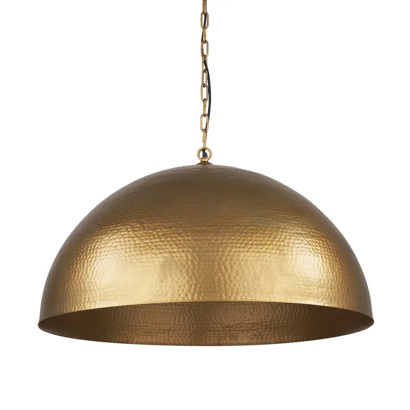 Karina Brass-Tone Pendant Light – 36-Inch Hammered Metal Dome Ceiling Fixture 1