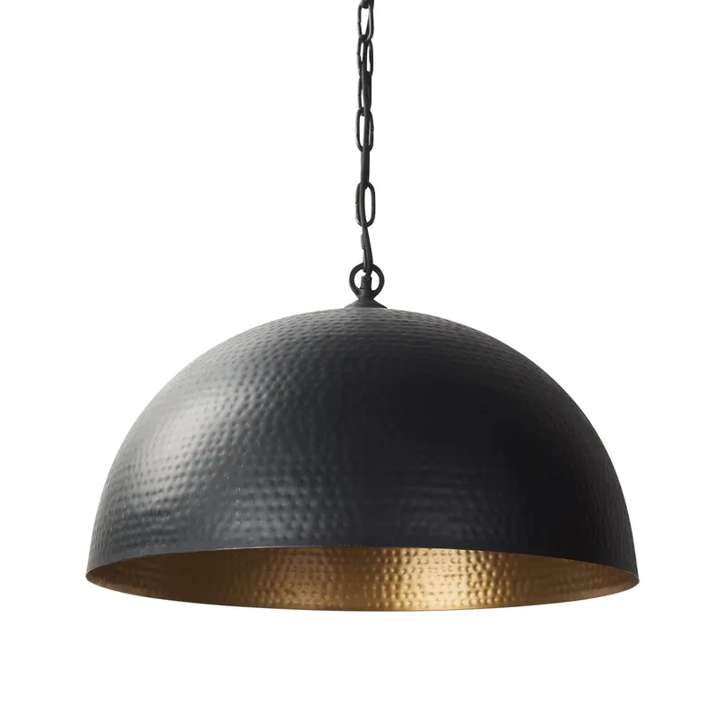 Karina Matte Black Pendant Light – 24-Inch Hammered Metal Dome Ceiling Fixture 1