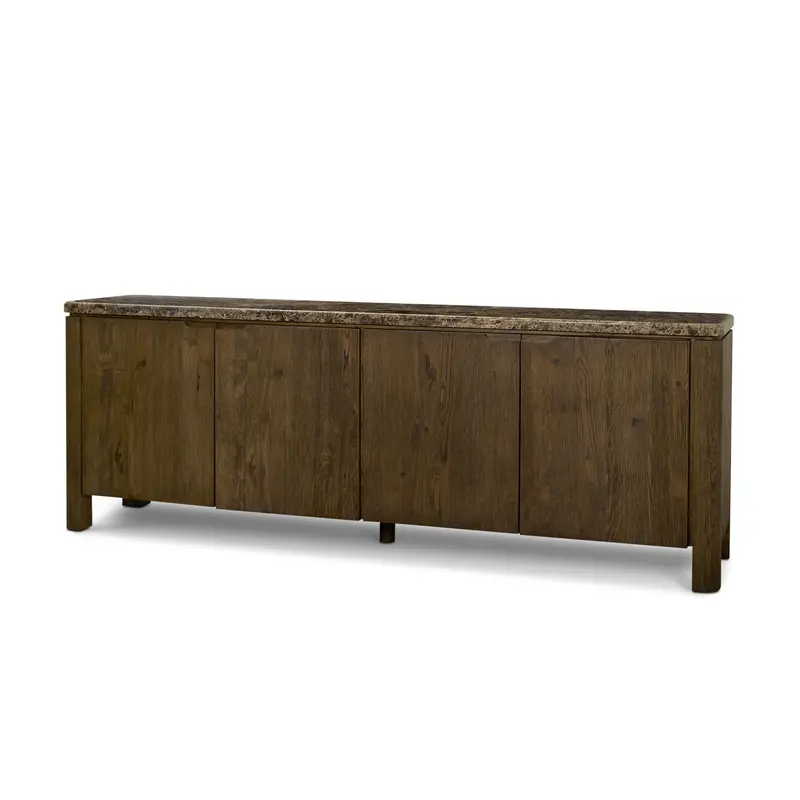 Kendrix Oak Wood Sideboard With Cappuccino Marble Top – 4-Door Closed Storage 1