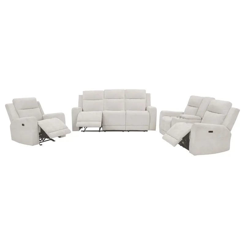 Kennett Ivory Chenille Power Reclining Living Room Set – 3-Piece Sofa, Loveseat & Recliner 1