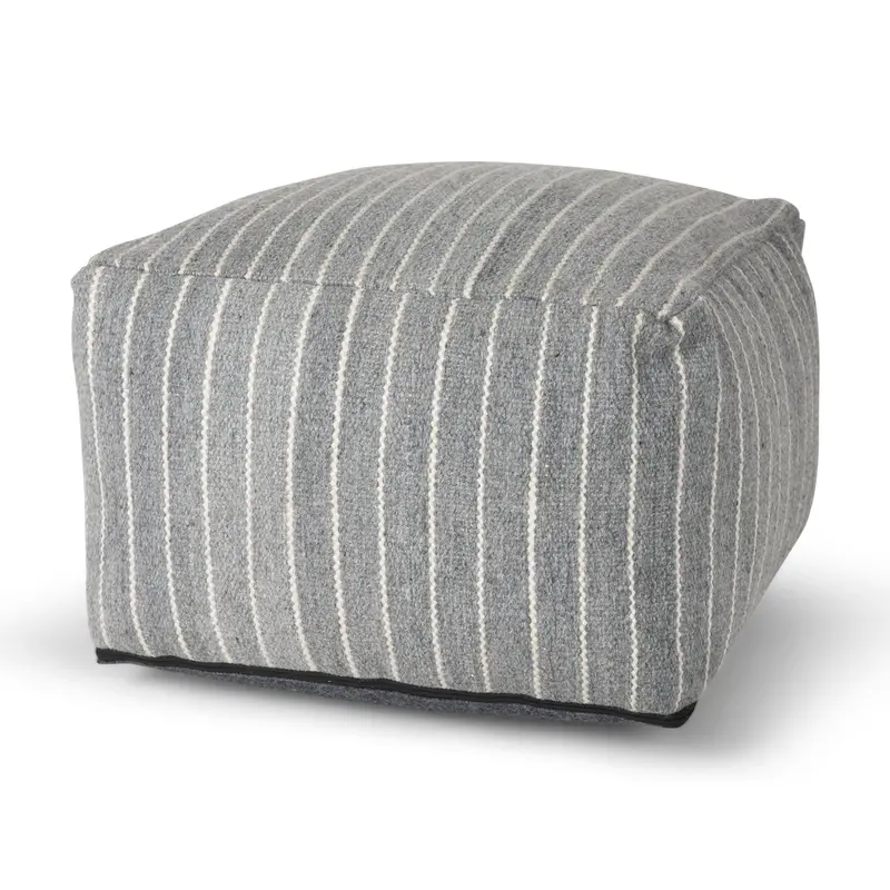 Kensie Blue Striped Large Floor Pouf – Textured Fabric Accent Piece 1