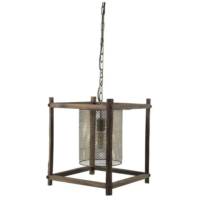 Keppler Pendant Light – Perforated Metal And Wood Ceiling Fixture, 16" Square 1