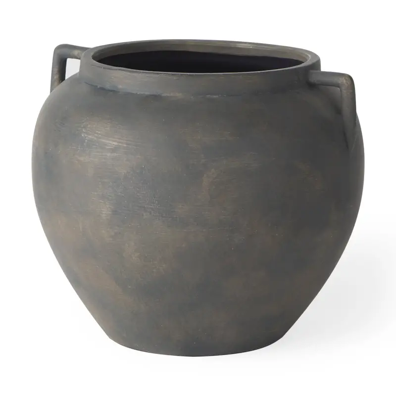 Kilian Short Double-Ear Vase – Matte Brown-Gray Ceramic 1
