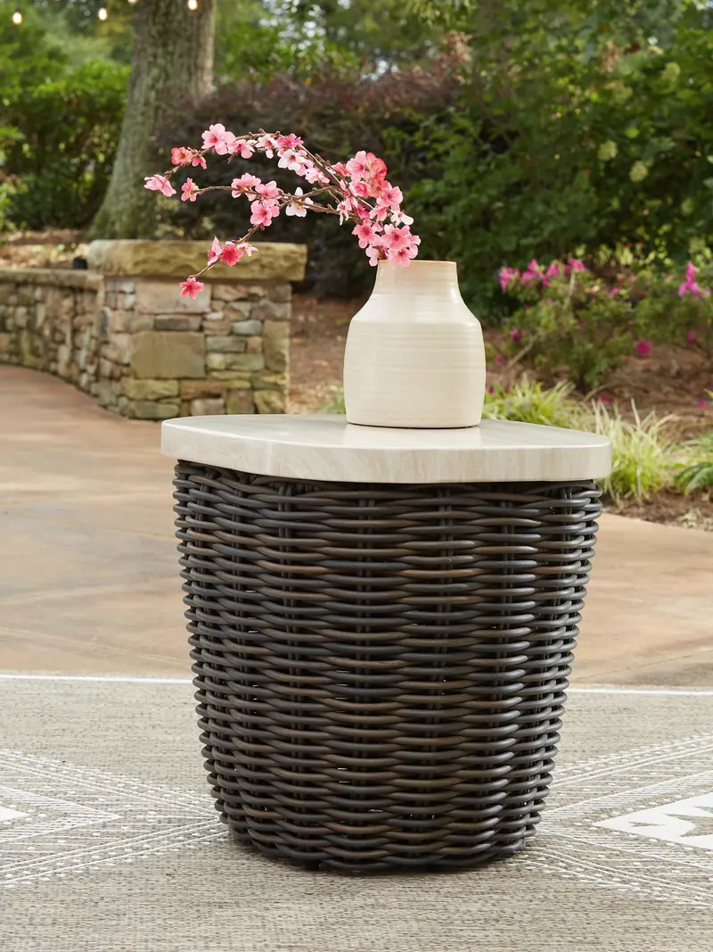 Kimora Beige And Dark Brown Outdoor Accent End Table 1