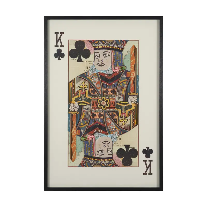 King Of Clubs Playing Card Art Print – Paper Mosaic Collage Under Glass 1