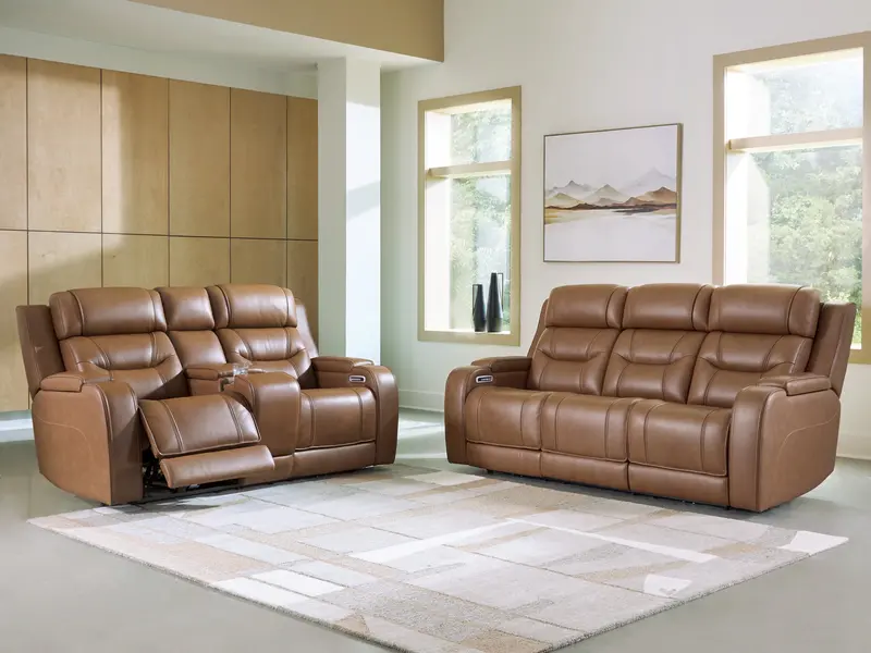 Knightington Caramel Power-Reclining Living Room Furniture Set 1