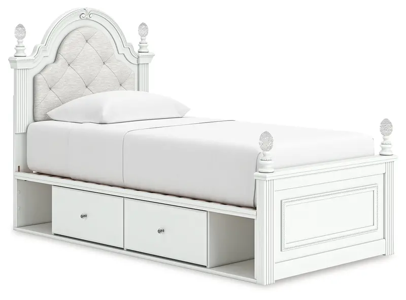 Kozlani White Twin Upholstered Storage Bed With Integrated Drawers 1