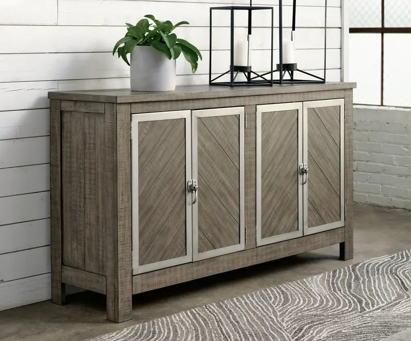 Krystanza Weathered Gray Farmhouse-Style Dining Server Cabinet 1