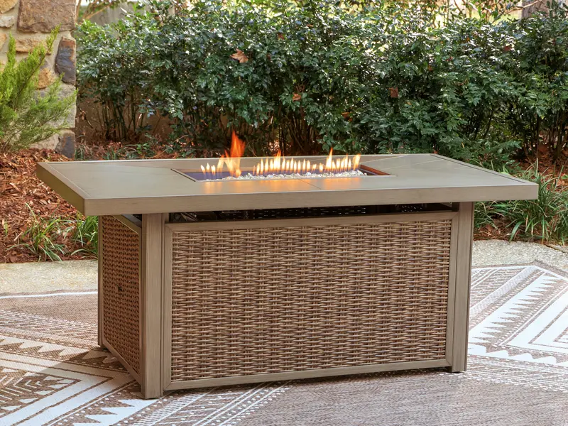 Laguna Heights Beige Outdoor Fire Pit Coffee Table With Built-In Burner 1