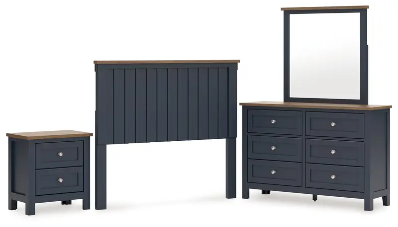 Landocken Brown-And-Blue Full Headboard Set With Mirrored Dresser And Nightstand 1