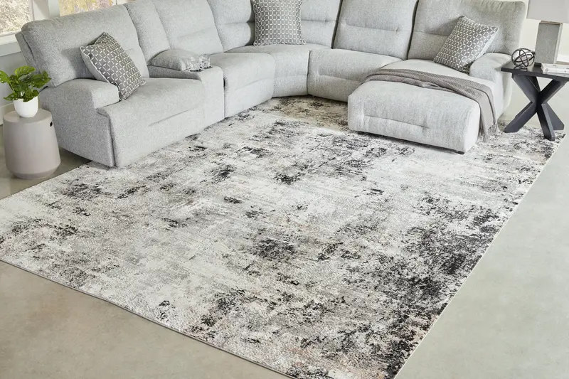 Langwell Abstract Black Gray White Area Rug – Extra Large 1