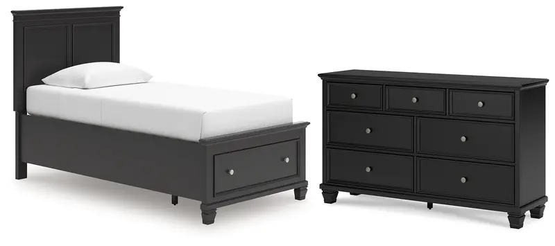 Lanolee Twin Storage Panel Bed – Black With Dresser 1