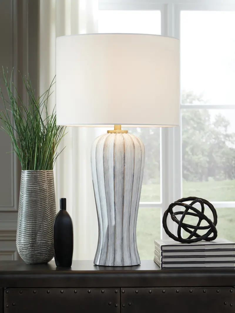 Lanwell Antique Gray Ceramic Table Lamp 1