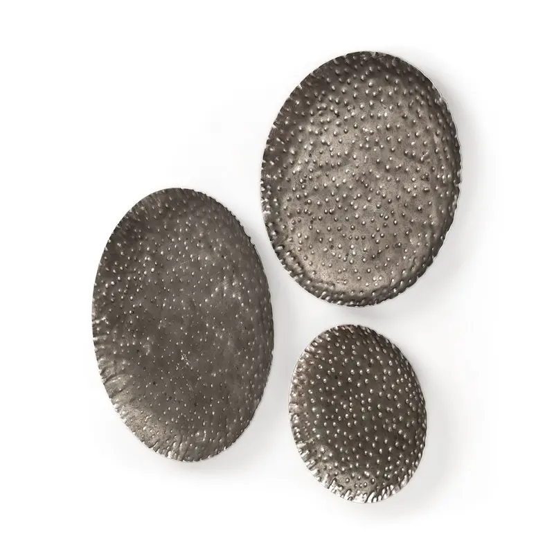Lanx Set Of 3 Metallic Wall Plates – Black And Grey Decorative Accents 1
