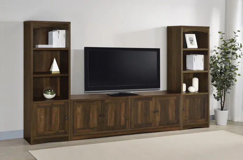 Laughlin Dark Pine Entertainment Center – 3-Piece Tv Stand & Shelving Unit 1
