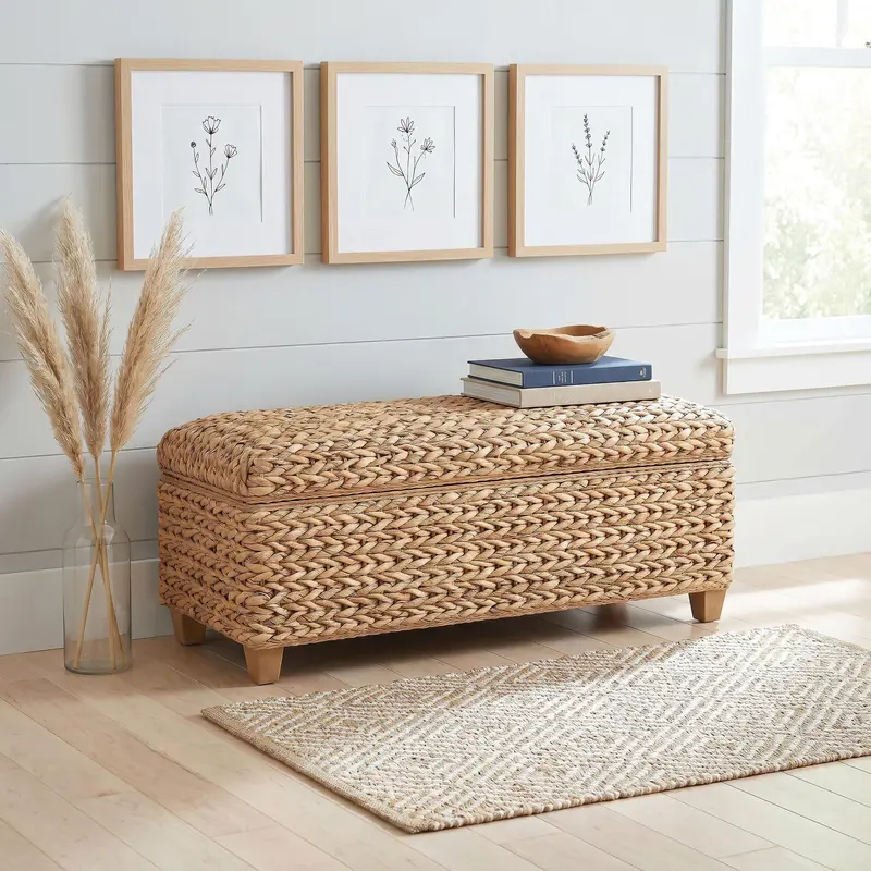 Laughton Hand-Woven Banana Leaf Storage Bench In Natural Finish 1