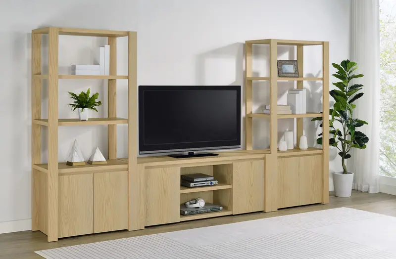 Laurelton Light Oak Entertainment Center – 3-Piece Tv Stand & Media Wall System 1