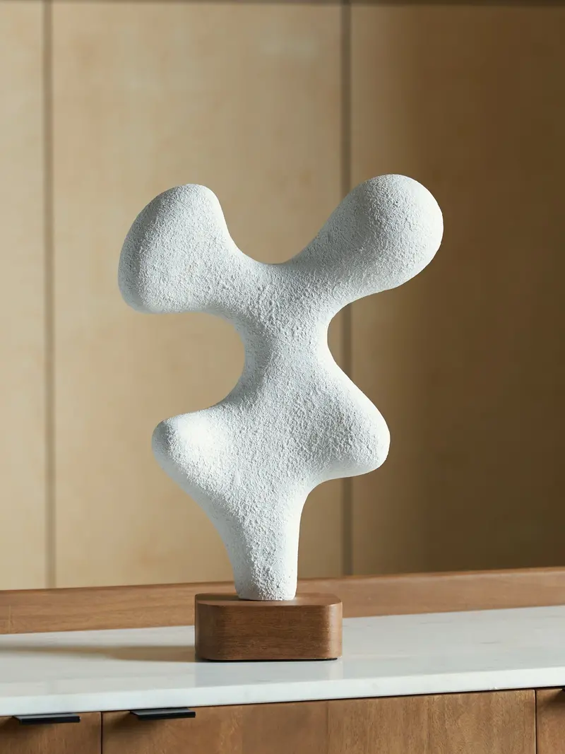 Lavarsen Abstract White And Brown Resin Sculpture 1
