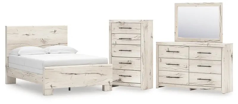 Lawroy Light Natural Full Panel Bed With Mirrored Dresser And Chest 1