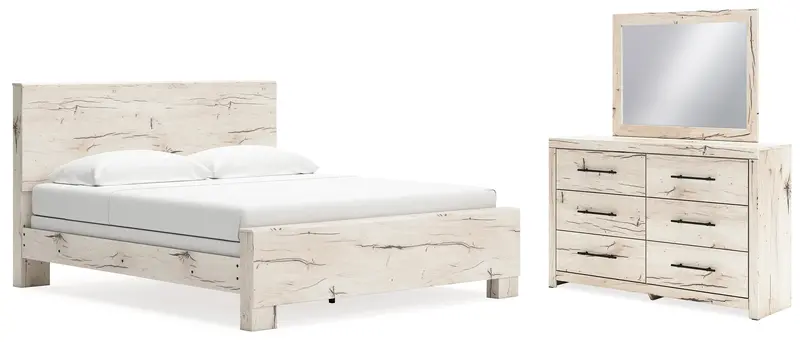 Lawroy Light Natural King Bedroom Set: Panel Bed, Dresser, And Mirror 1