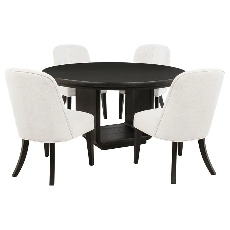 Leandro Burnished Black & Cream Round Dining Set – 5-Piece Elegant Entertaining Group 1