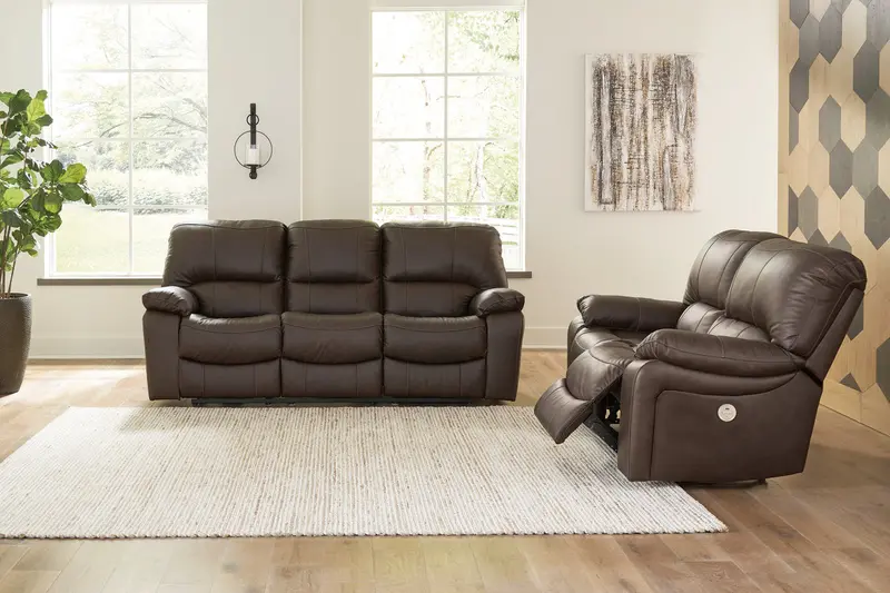 Leesworth Dark Brown Power Reclining Sofa, Loveseat, And Recliner Set 1