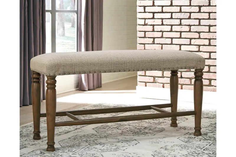 Lettner Dining Bench In Charcoal Gray And Warm Brown Fabric – Special Offer 1