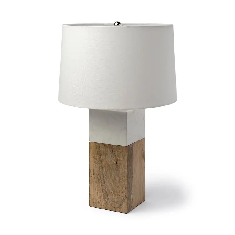 Light Brown Wood Table Lamp With White Accents – Woodrow Design (22.3"H) 1