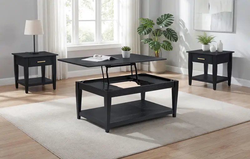 Lindenton Black Lift-Top Coffee Table And End Table Set (3-Piece) 1