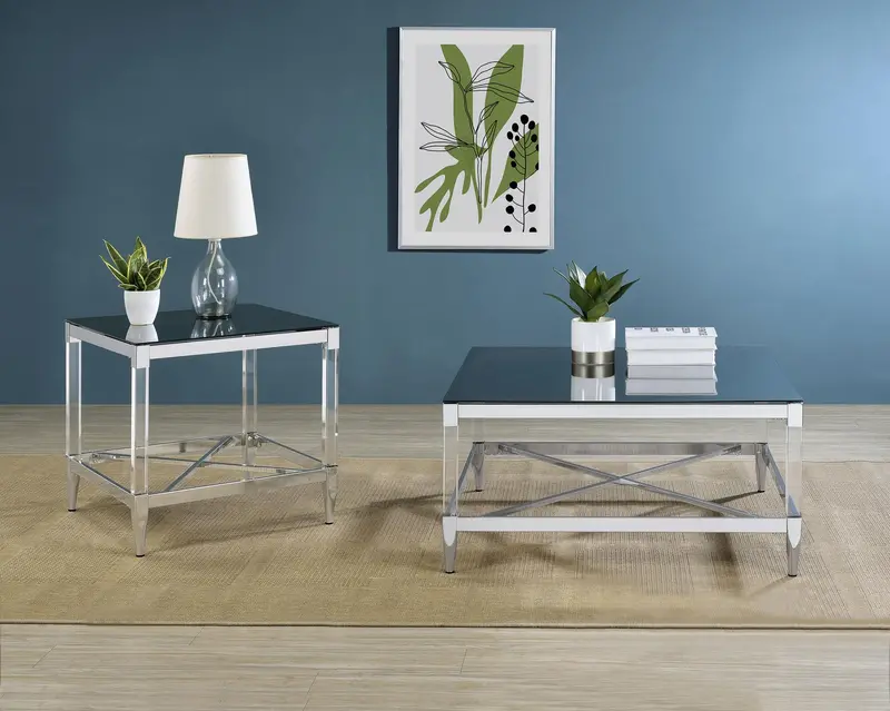 Lindley Chrome-Finished Square Coffee Table And End Table Set (2-Piece) 1