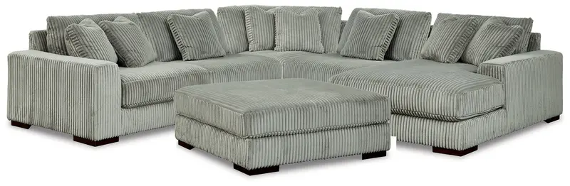 Lindyn Fog 5-Piece Curved Sectional Sofa With Center Ottoman 1