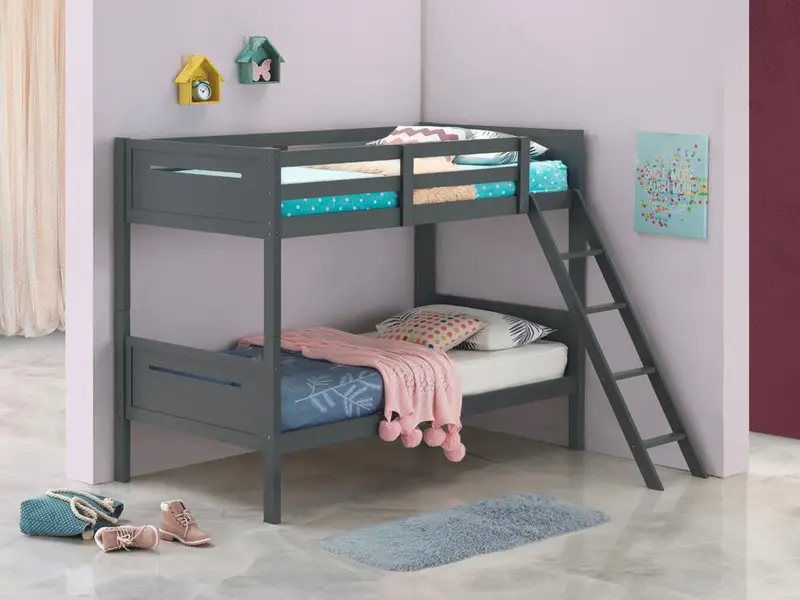 Littleton Twin-Over-Twin Bunk Bed – Gray Metal Frame With Safety Rails 1