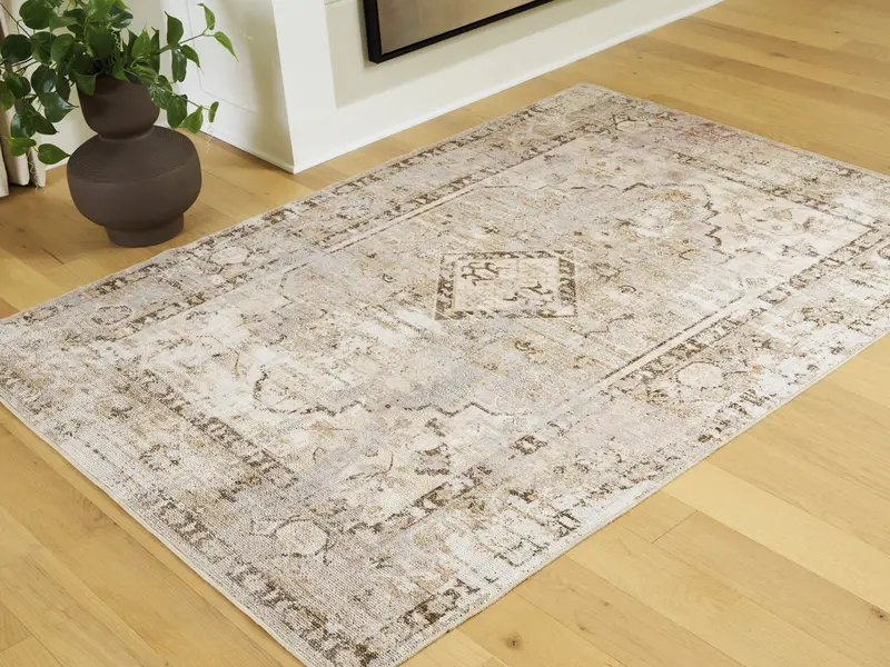 Livdon Brown, Beige, And Gray Washable Medium-Size Area Rug 1