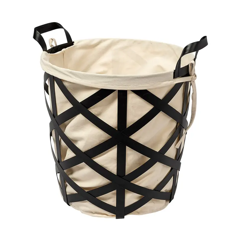 Liya Black Metal Storage Basket – 18"L X 15"W With Cream Fabric Liner 1