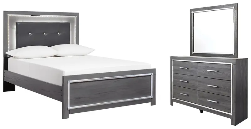 Lodanna Gray Full Panel Bed Set: Dresser & Mirror 1